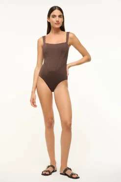 STAUD ADELAIDE ONE PIECE DARK CHOCOLATE><noscript><img width=