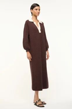 STAUD ALTEA DRESS DARK CHOCOLATE IVORY> Dresses|Knit Dresses