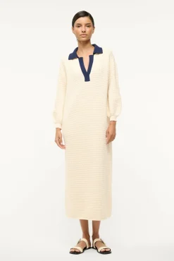 STAUD ALTEA DRESS IVORY NAVY> Dresses|Knit Dresses