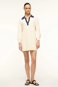STAUD ALTEA MINI DRESS IVORY NAVY> Knit Dresses|Mini Dresses
