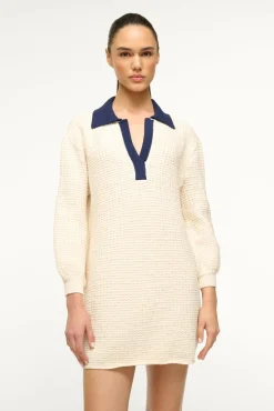 STAUD ALTEA MINI DRESS IVORY NAVY> Knit Dresses|Mini Dresses