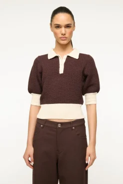 STAUD ALTEA SWEATER DARK CHOCOLATE IVORY> Tops|Sweaters