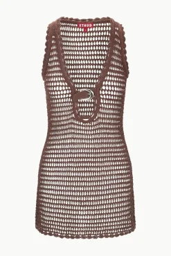 STAUD ANOK DRESS DARK CHOCOLATE><noscript><img width=