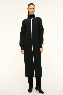 STAUD APRES DRESS BLACK IVORY> Knit Dresses|Midi Dresses