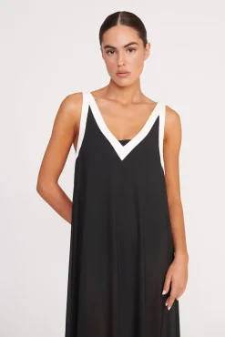 STAUD AVELINE DRESS BLACK WHITE> Cover-ups