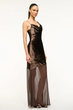 STAUD BEATON DRESS DARK CHOCOLATE><noscript><img width=