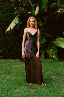 STAUD BEATON DRESS DARK CHOCOLATE><noscript><img width=
