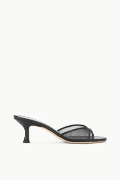 STAUD BRIGITTE MULE BLACK MESH> The Evening Edit|Mules & Flats