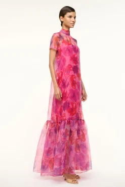 STAUD CALLUNA DRESS MAGENTA PAINTED FLORAL><noscript><img width=