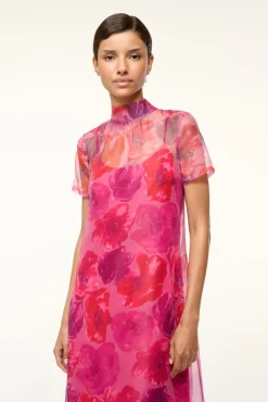 STAUD CALLUNA DRESS MAGENTA PAINTED FLORAL><noscript><img width=