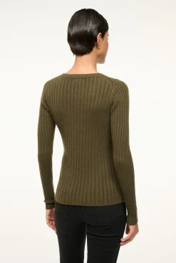 STAUD CARGO CASHMERE SWEATER DARK OLIVE><noscript><img width=