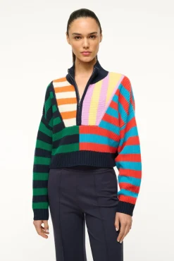 STAUD CASHMERE CROPPED HAMPTON SWEATER CABANA STRIPE MULTI> Sweaters