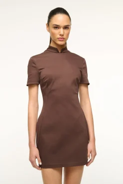 STAUD CASS DRESS DARK CHOCOLATE><noscript><img width=