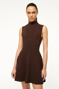 STAUD CHARADE DRESS DARK CHOCOLATE><noscript><img width=