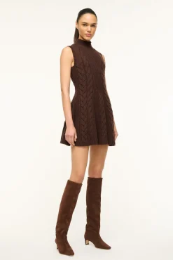 STAUD CHARADE DRESS DARK CHOCOLATE><noscript><img width=