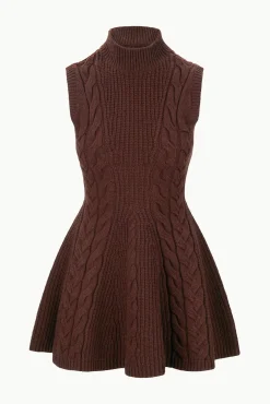 STAUD CHARADE DRESS DARK CHOCOLATE><noscript><img width=