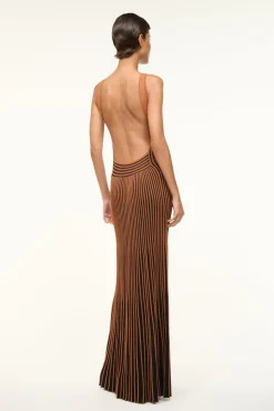 STAUD CLARETTA DRESS TAN BLACK> Knit Dresses|Maxi Dresses