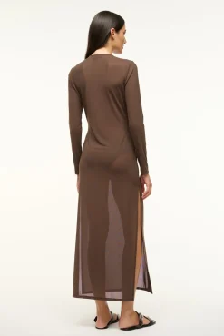 STAUD CLEO DRESS DARK CHOCOLATE><noscript><img width=