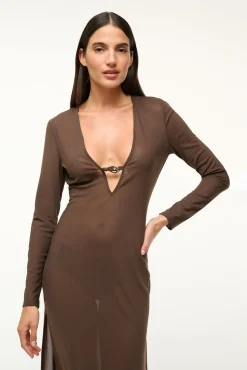 STAUD CLEO DRESS DARK CHOCOLATE><noscript><img width=