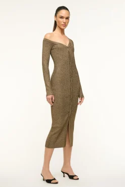 STAUD CRAFTSMAN SWEATER DRESS METALLIC GOLD><noscript><img width=