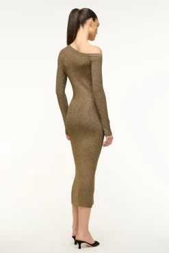 STAUD CRAFTSMAN SWEATER DRESS METALLIC GOLD><noscript><img width=