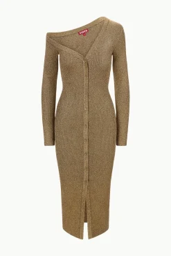STAUD CRAFTSMAN SWEATER DRESS METALLIC GOLD><noscript><img width=