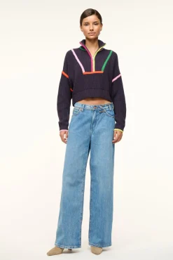 STAUD CROPPED HAMPTON SWEATER NAVY MULTI> Sweaters