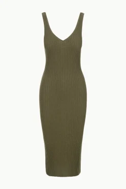 STAUD DANA CASHMERE DRESS DARK OLIVE><noscript><img width=