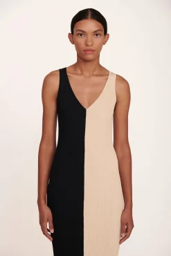 STAUD DANA DRESS BUFF BLACK> Knit Dresses|Midi Dresses