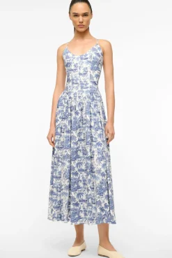 STAUD DENA DRESS BLUE TOILE> Maxi Dresses|Dresses
