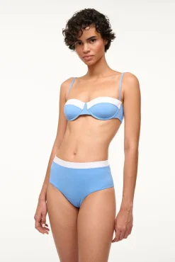 STAUD DEVON HIGH RISE BIKINI BOTTOM AZURE WHITE> Swim