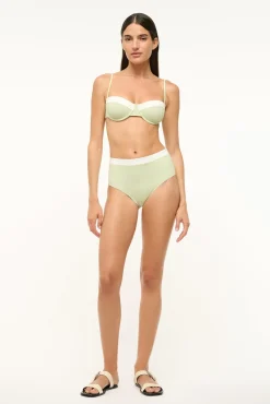STAUD DEVON HIGH RISE BIKINI BOTTOM PALE JADE/WHITE> Swim|Bikinis