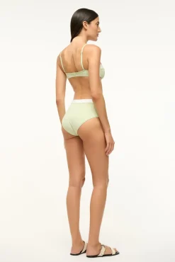 STAUD DEVON HIGH RISE BIKINI BOTTOM PALE JADE/WHITE> Swim|Bikinis