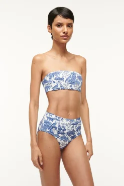 STAUD DEVON HIGH RISE BIKINI BOTTOM BLUE TOILE> Swim|Bikinis