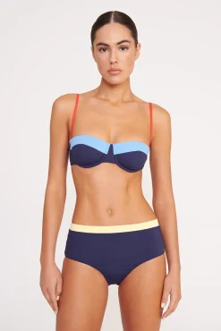 STAUD DEVON HIGH RISE BIKINI BOTTOM NAVY COLORBLOCK> Swim|Bikinis