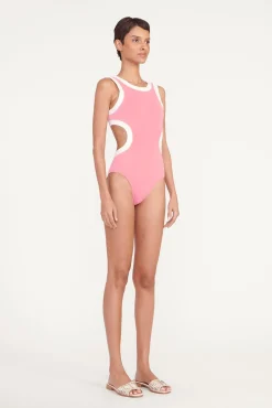 STAUD DOLCE ONE PIECE CORAL PINK WHITE><noscript><img width=