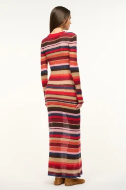 STAUD EIZA DRESS AUTUMNAL FADED STRIPE><noscript><img width=