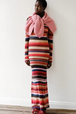 STAUD EIZA DRESS AUTUMNAL FADED STRIPE><noscript><img width=