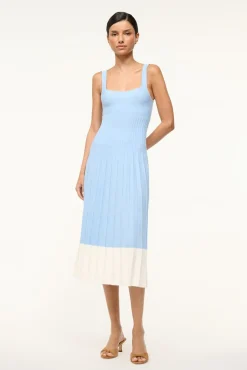 STAUD ELLISON DRESS CLEAR BLUE WHITE> Midi Dresses|Dresses