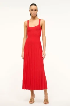 STAUD ELLISON DRESS RED ROSE> Knit Dresses|Midi Dresses