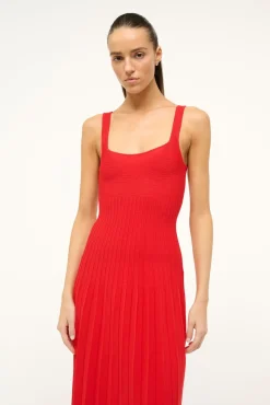 STAUD ELLISON DRESS RED ROSE> Knit Dresses|Midi Dresses