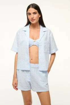 STAUD GABI SHIRT SKY GINGHAM> Swim|Cover-ups