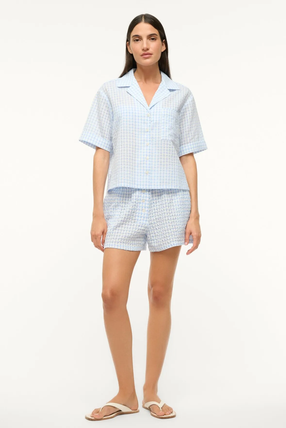 STAUD GABI SHIRT SKY GINGHAM> Swim|Cover-ups