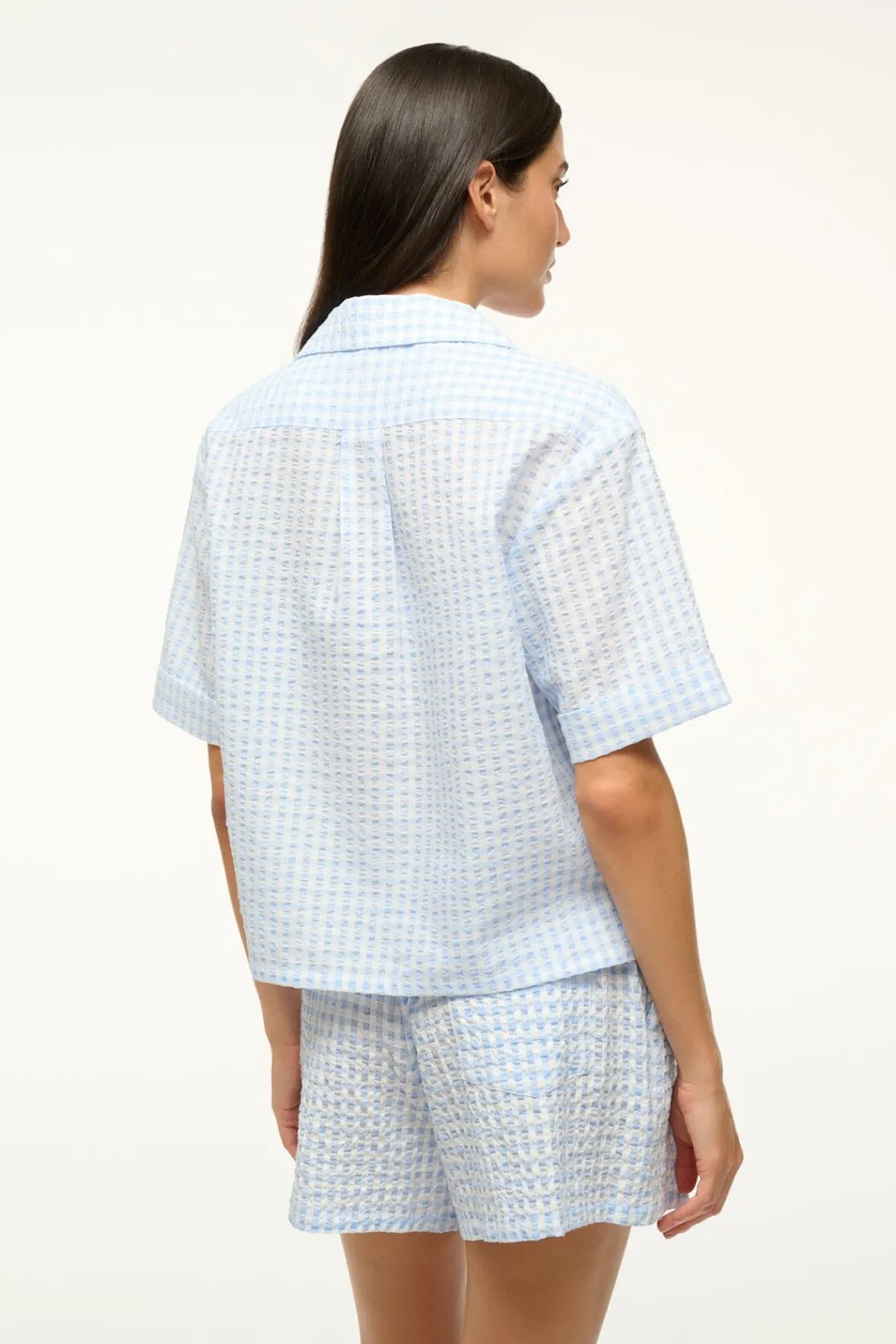 STAUD GABI SHIRT SKY GINGHAM> Swim|Cover-ups
