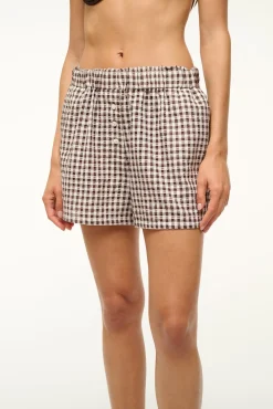 STAUD GABI SHORT DARK CHOCOLATE GINGHAM> Swim|Cover-ups