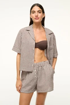 STAUD GABI SHORT DARK CHOCOLATE GINGHAM><noscript><img width=