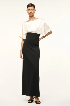 STAUD GARNET DRESS IVORY BLACK> The Evening Edit|Maxi Dresses