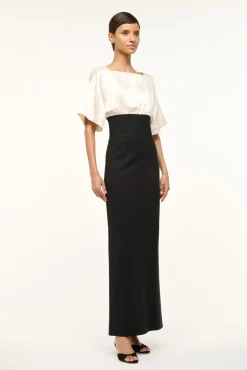 STAUD GARNET DRESS IVORY BLACK> The Evening Edit|Maxi Dresses