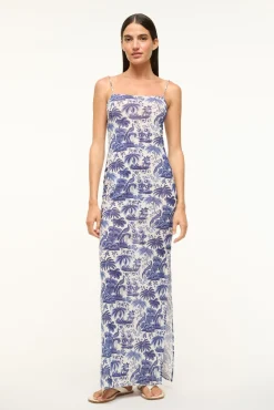 STAUD HASTINGS MAXI DRESS BLUE TOILE> Swim|Cover-ups
