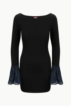 STAUD HAWTHORNE DRESS BLACK NAVY><noscript><img width=